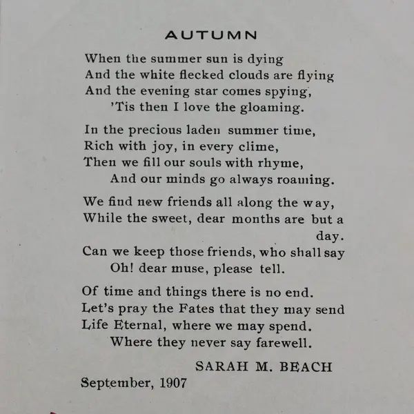 Vintage Autumn 1907 Greeting Card Sarah M Beach Poem Rose