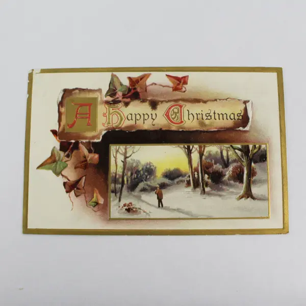 1911 A Happy Christmas Snowy Scene Embossed Postcard Davidson Bros