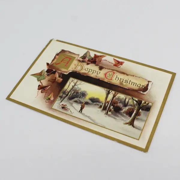 1911 A Happy Christmas Snowy Scene Embossed Postcard Davidson Bros