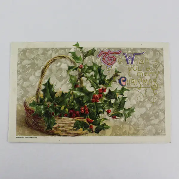 Vintage 1910 I Wish You A Merry Christmas Holly Embossed Postcard John Winsch