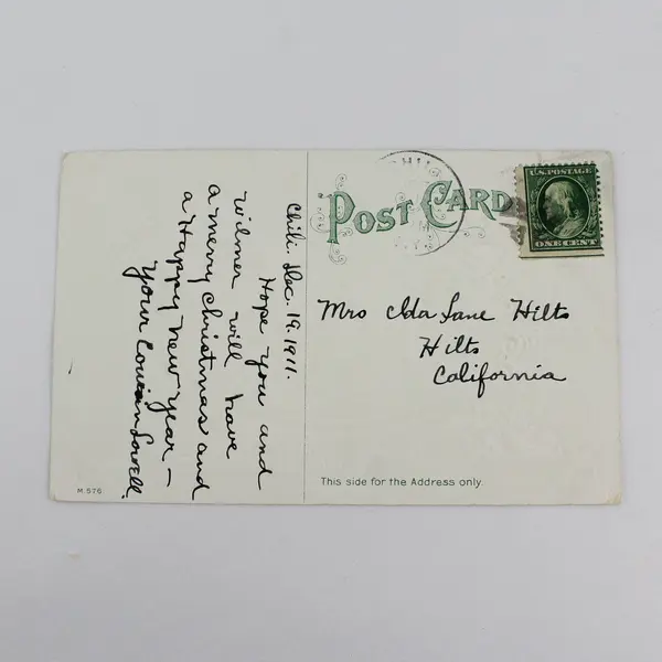 Vintage 1911 Wishing You A Merry Christmas Holly Snow Scene Embossed Postcard 