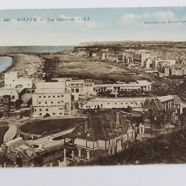 Vintage 1910s Dieppe France Birds Eye View Panorama Litho Postcard