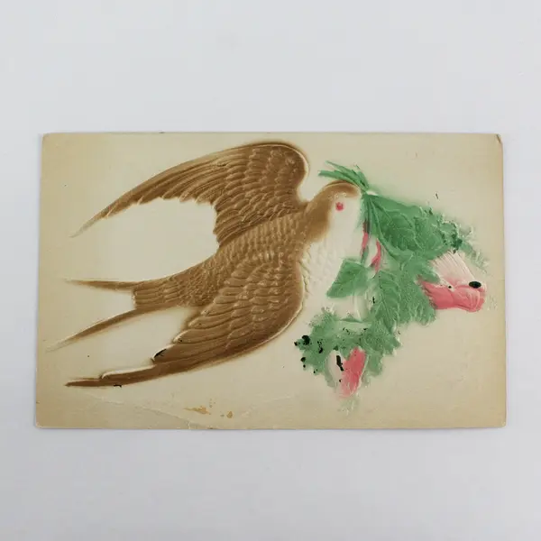 Vintage 1908 Dove With Roses Embossed Greeting Postcard