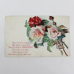 Vintage 1909 Gregory South Dakota Rose Bouquet Embossed Greeting Postcard