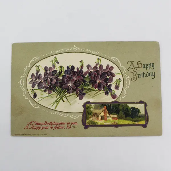 Vintage A Happy Birthday Violets Embossed Postcard John Winsch 1918