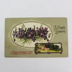 Vintage A Happy Birthday Violets Embossed Postcard John Winsch 1918