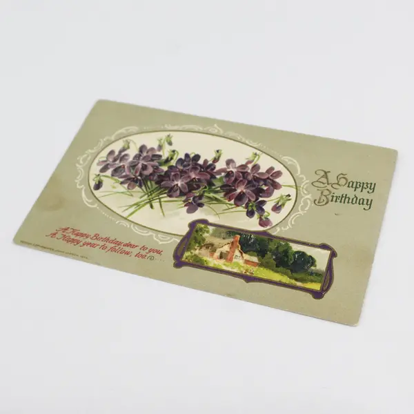 Vintage A Happy Birthday Violets Embossed Postcard John Winsch 1918
