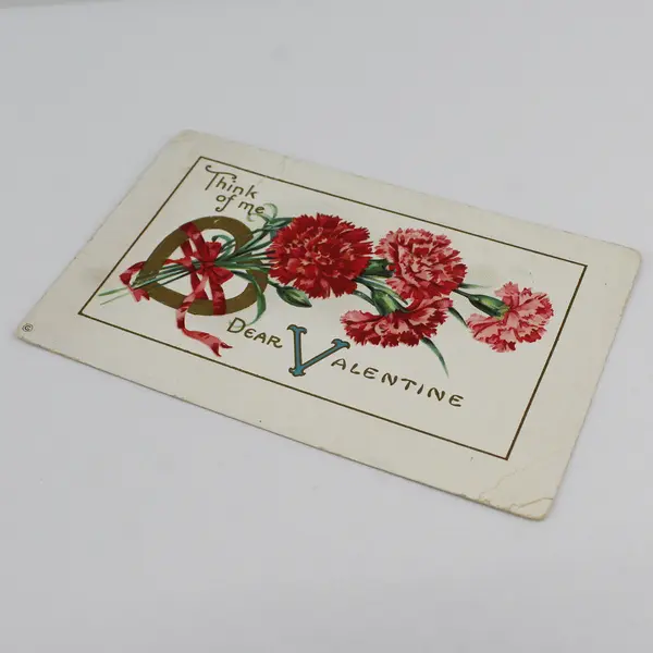 Vintage Think Of Me Dear Valentine Carnations Postcard 1914