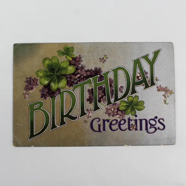 Vintage Birthday Greetings Lilacs & Clover Greeting Postcard 1910
