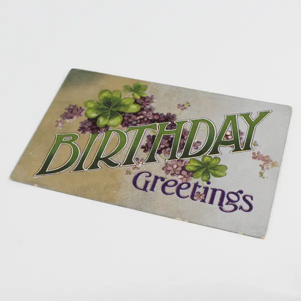Vintage Birthday Greetings Lilacs & Clover Greeting Postcard 1910