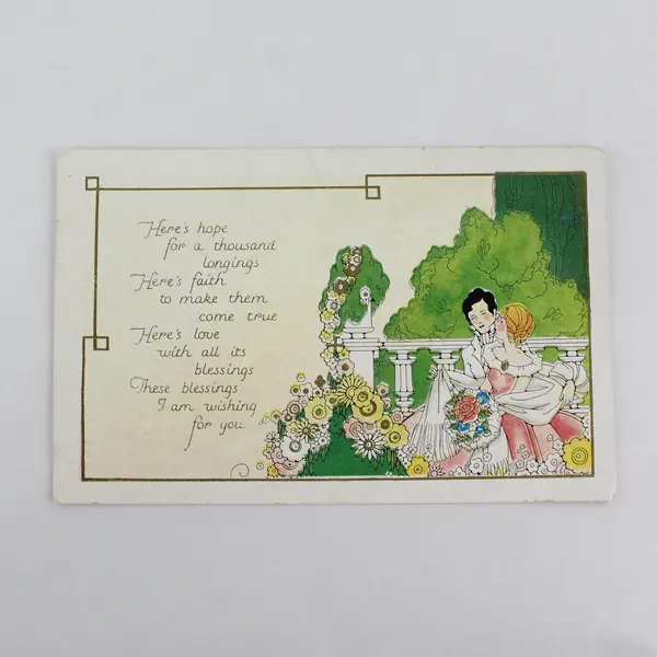 Vintage Hope For A Thousand Longings Romantic Couple Embossed Postcard 1910s