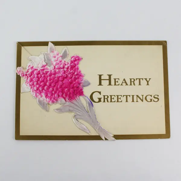 Vintage Hearty Greetings Flower Bouquet Folding Embossed Postcard