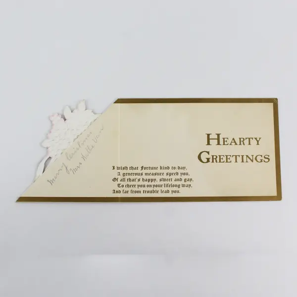 Vintage Hearty Greetings Flower Bouquet Folding Embossed Postcard
