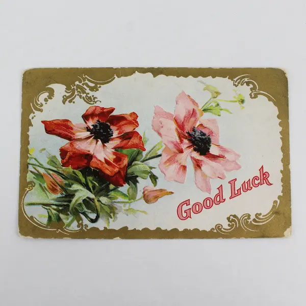 Vintage 1910s Good Luck Flowers Embossed Greeting Card Postcard 