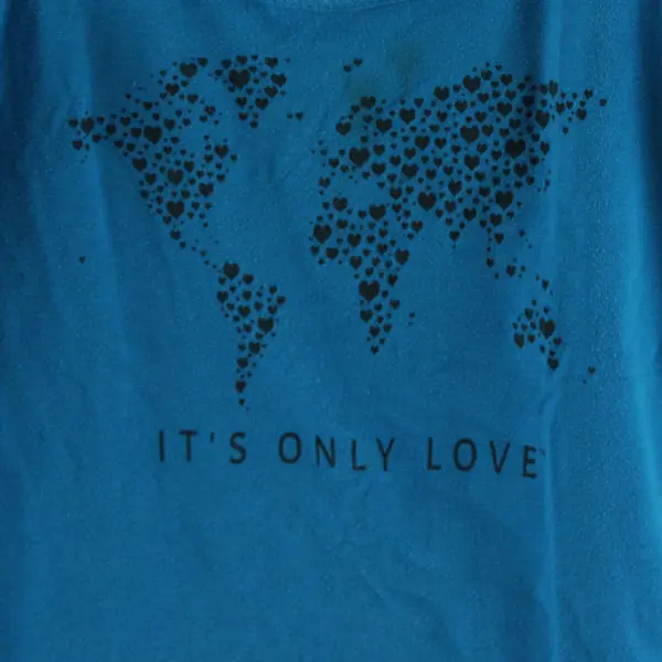 Next Level Brand Solid Blue "It's Only Love" Black Printed Tank Top Women's Sz M