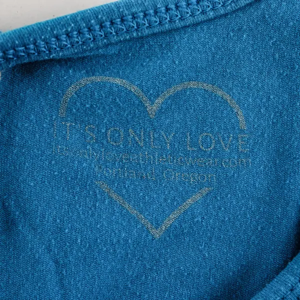 Next Level Brand Solid Blue "It's Only Love" Black Printed Tank Top Women's Sz M