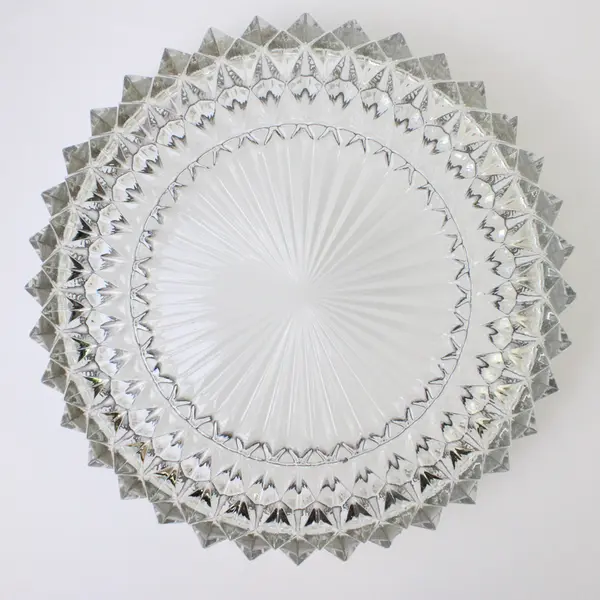 Vtg Lead Crystal Serving Bowl Deep Cut Diamond Point Silver-Plated Rim