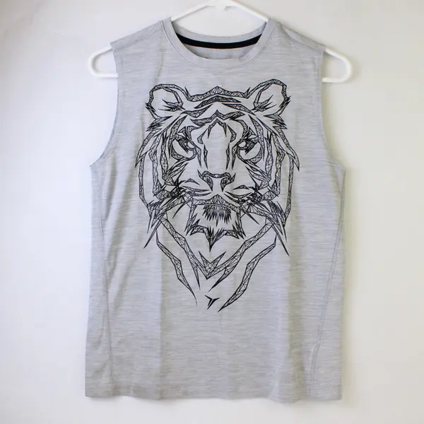 Old Navy Gray Tiger Print Black Sleeveless Activewear Top Boys Size L (10-12)