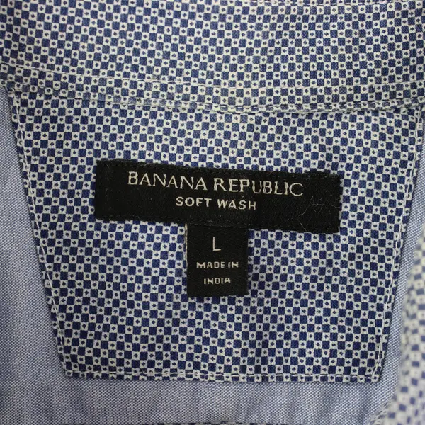 Banana Republic Blue & White Check Pattern Long-Sleeved Button-Down Men's Large