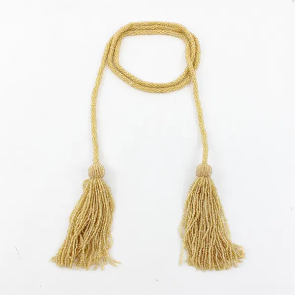 Champagne Gold Color Glass Seed Bead Tassel Lariat Sautoir Rope Necklace 58"