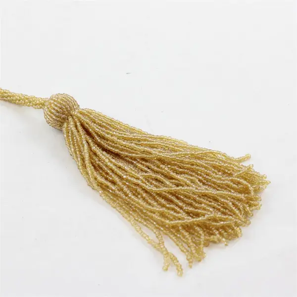 Champagne Gold Color Glass Seed Bead Tassel Lariat Sautoir Rope Necklace 58"