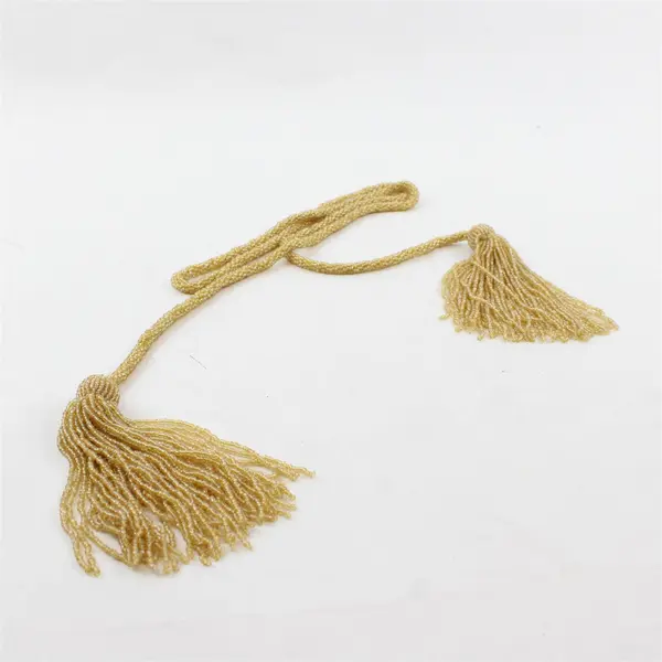 Champagne Gold Color Glass Seed Bead Tassel Lariat Sautoir Rope Necklace 58"