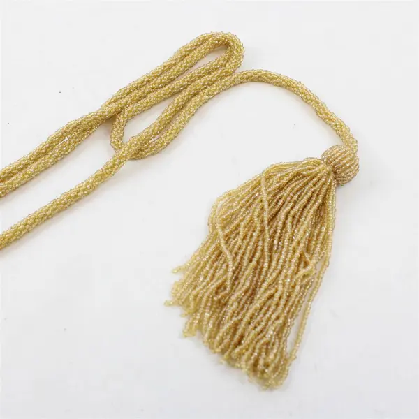 Champagne Gold Color Glass Seed Bead Tassel Lariat Sautoir Rope Necklace 58"