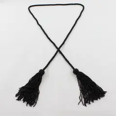 Black Glass Seed Bead Tassel Lariat Sautoir Rope Necklace 58"