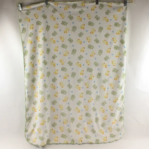 Carter's White/Green Cute Duckling/Frog Baby Blanket 100% Polyester 30" x 37"