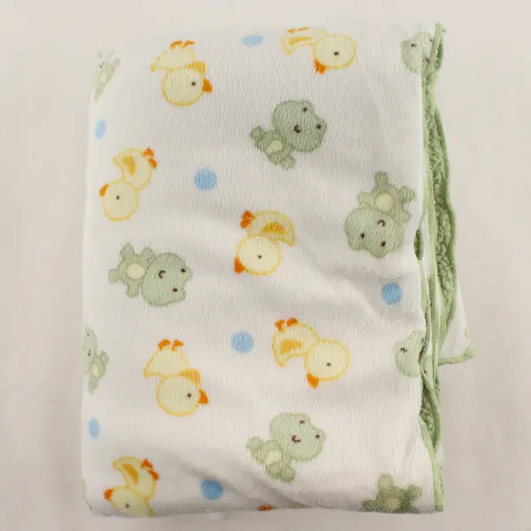 Carter's White/Green Cute Duckling/Frog Baby Blanket 100% Polyester 30" x 37"