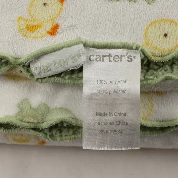 Carter's White/Green Cute Duckling/Frog Baby Blanket 100% Polyester 30" x 37"