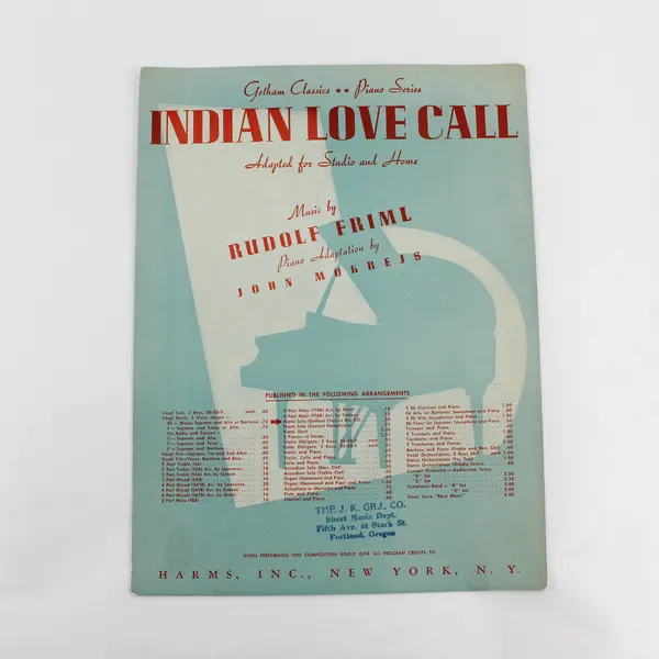 Vintage Indian Love Call Rudolf Friml Piano Sheet Music Song Book