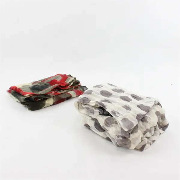 Lot of 2 Sheer Spotted Polka Dot Scarves Gray Red & Off-White