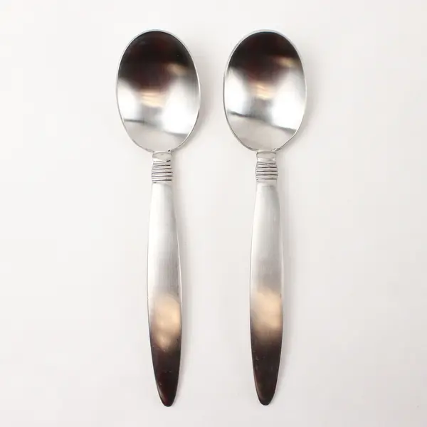 Two 18/8 Stainless Oval Soup Spoons in the Pattern Satin Raleigh by Pfaltzgraff 