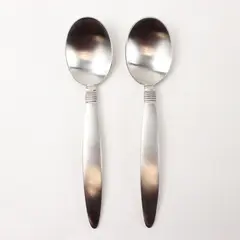Two 18/8 Stainless Oval Soup Spoons in the Pattern Satin Raleigh by Pfaltzgraff 