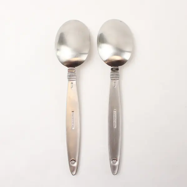 Two 18/8 Stainless Oval Soup Spoons in the Pattern Satin Raleigh by Pfaltzgraff 