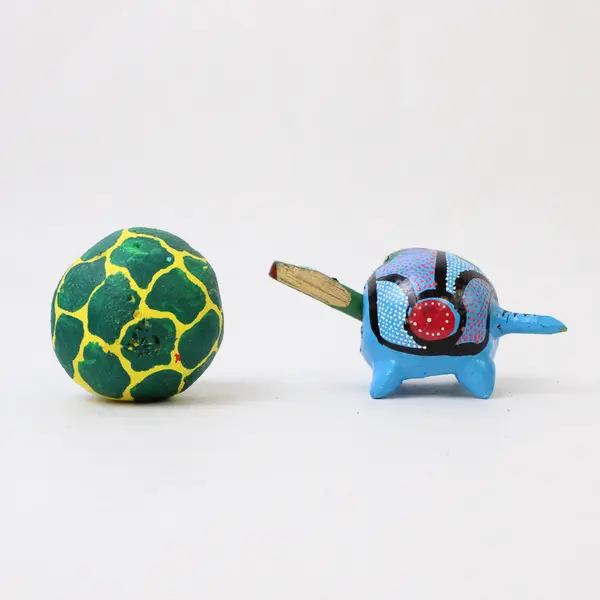 Handmade Mexican Folk Art Turtle Bobblehead with Ball - Collectible