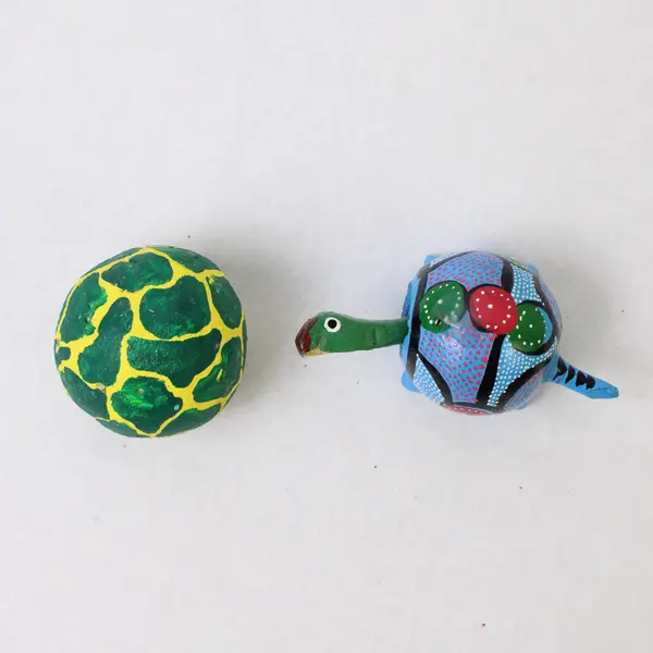 Handmade Mexican Folk Art Turtle Bobblehead with Ball - Collectible