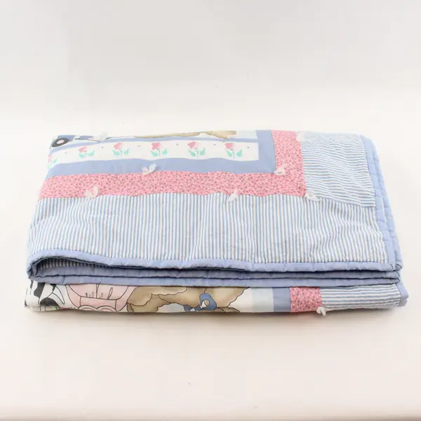 Handmade Quilt Blue & Pink Teddy Bear Pattern Baby Throw Blanket 38" x 47"