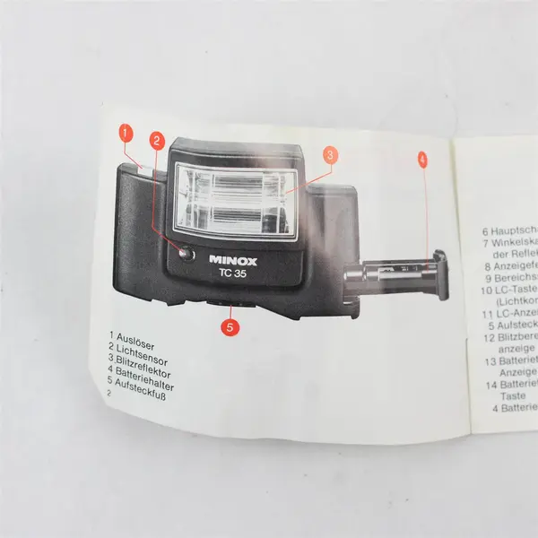 Minox TC35 Flash Unit Instruction Manual German - Used, Warped