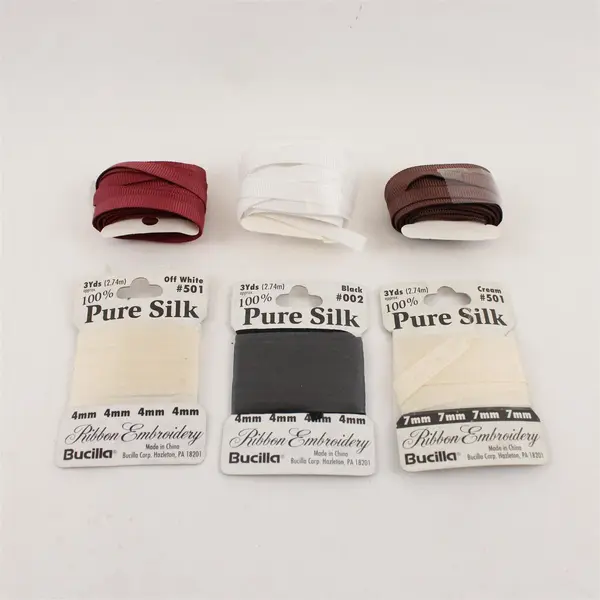 Lot of 3 Bucilla Pure Silk Ribbon Embroidery & 3 Unbranded Ribbons On Card 