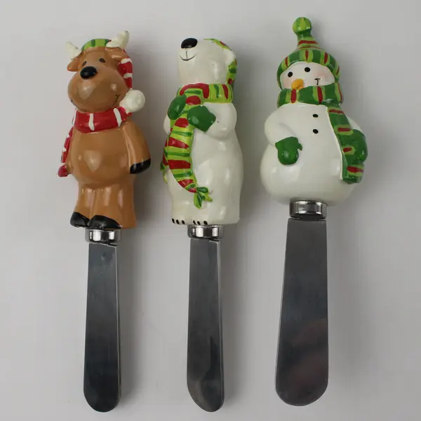 Lot Of 3 Unbranded Cheese Spreaders 6" Long (Cute Reindeer, Snowman, Polar Bear)