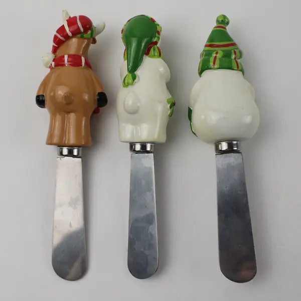 Lot Of 3 Unbranded Cheese Spreaders 6" Long (Cute Reindeer, Snowman, Polar Bear)