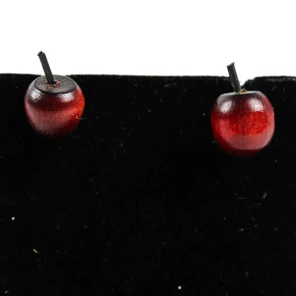 Handmade Wooden Red Apple Stud Earrings Pre-Owned Teacher Gift
