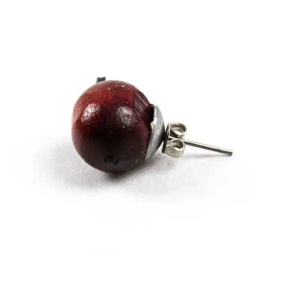 Handmade Wooden Red Apple Stud Earrings Pre-Owned Teacher Gift