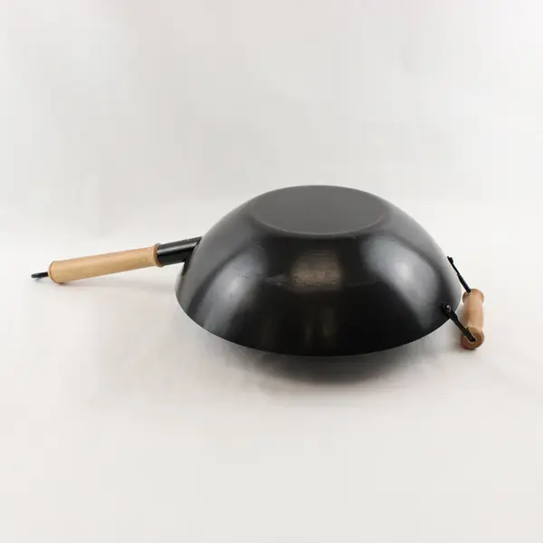 Lot Of 2 Unbranded Carbon Steel Wok Cooking Pan 14" Diameter With Stainless Lid 