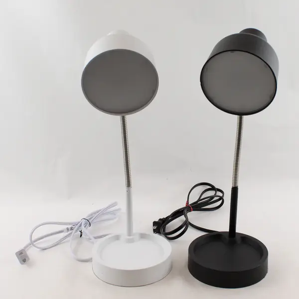 Lot Of 2 Mainstays White & Black LED Desk Lamps W/ Catch-All Base & AC Outlet