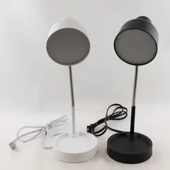 Lot Of 2 Mainstays White & Black LED Desk Lamps W/ Catch-All Base & AC Outlet