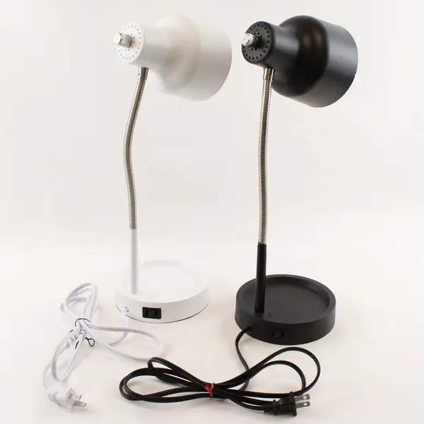 Lot Of 2 Mainstays White & Black LED Desk Lamps W/ Catch-All Base & AC Outlet