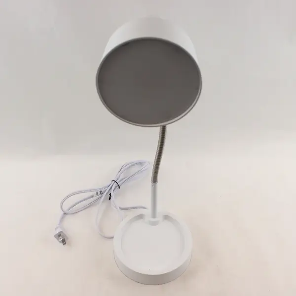 Lot Of 2 Mainstays White & Black LED Desk Lamps W/ Catch-All Base & AC Outlet